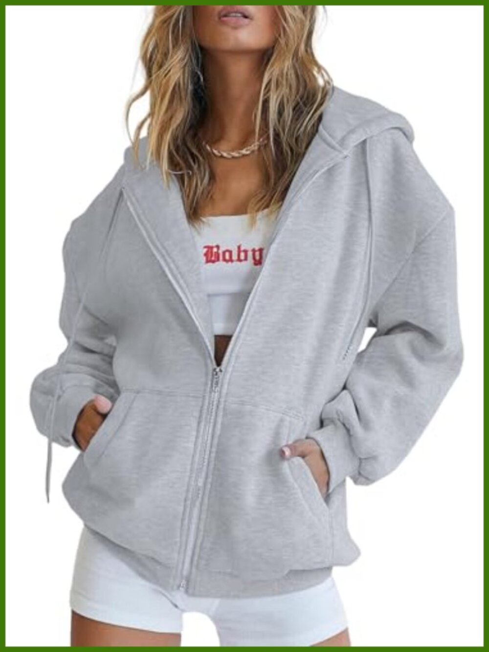 Full Zip Up Fleece Lined Hoodie Sweatshirt Loose Fit Pockets